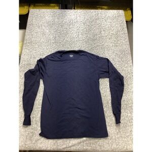 Navy Blue Long Sleeve Crewneck T-Shirt 100% Cotton Small Mens Ribbed Cuffs